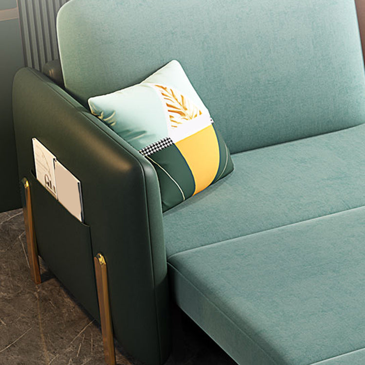 Square Arms Futon Foldable Pillow Included Green Sleeper Sofa with Storage