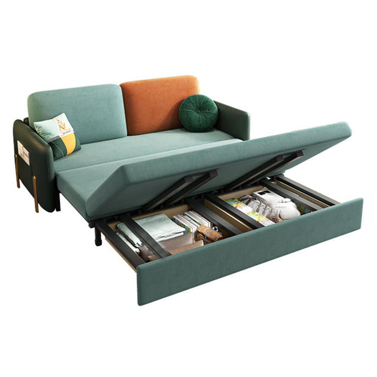 Square Arms Futon Foldable Pillow Included Green Sleeper Sofa with Storage