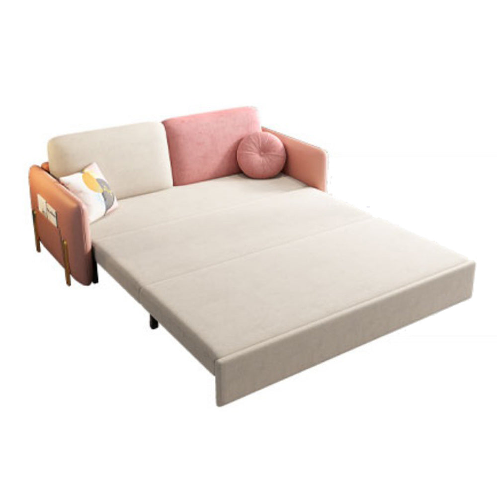 Square Arms Futon Foldable Pillow Included Pink Sleeper Sofa with Storage