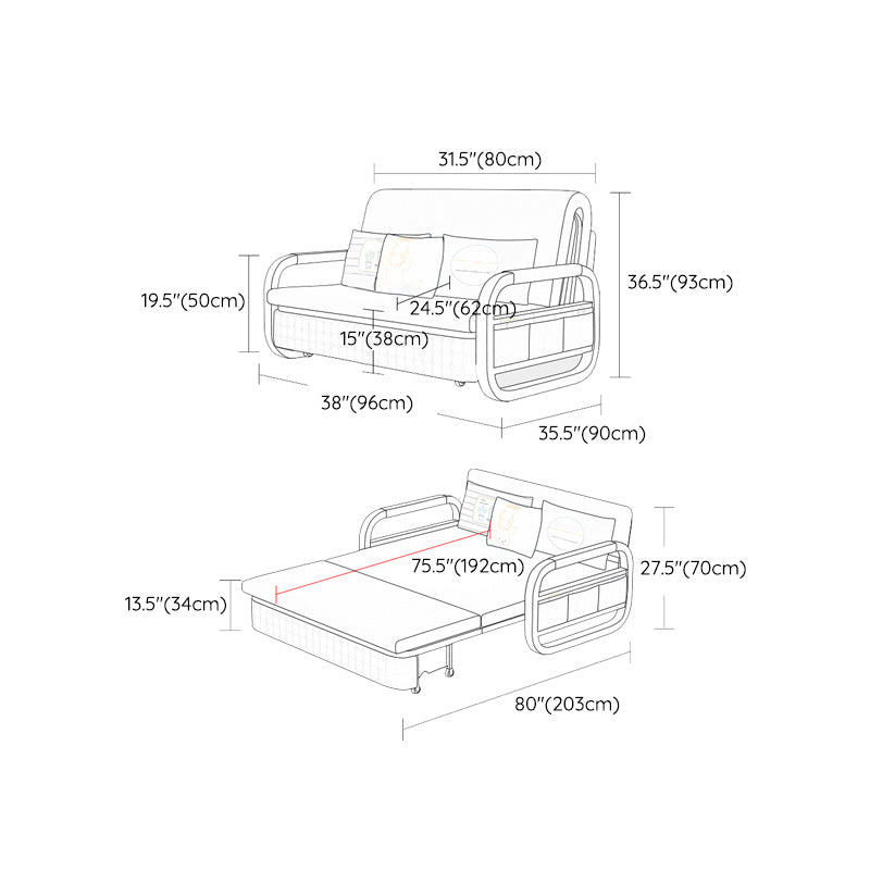 Pillow Included Sofa Futon Cushion Back Round Arms Futon Sleeper Sofa