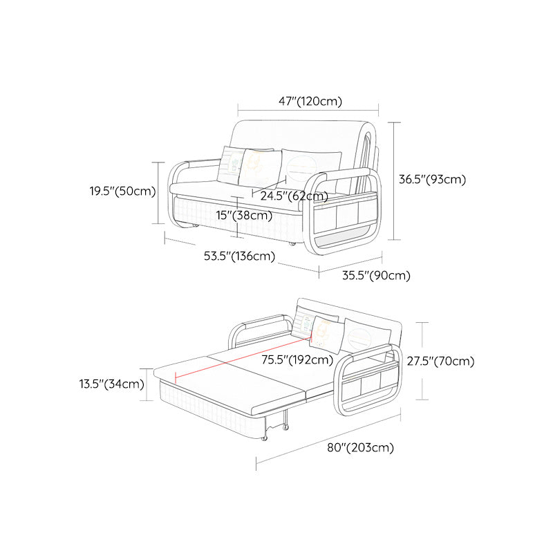 Pillow Included Sofa Futon Cushion Back Round Arms Futon Sleeper Sofa
