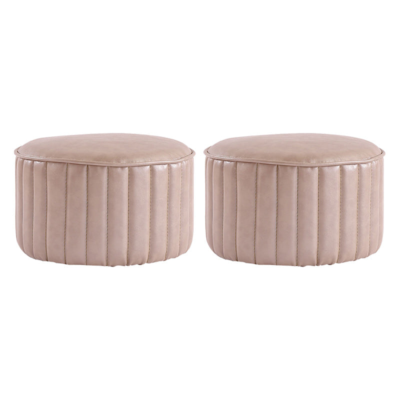 Modern Pouf Ottoman Faux Leather Upholstered Solid Color Cylinder Shape Ottoman