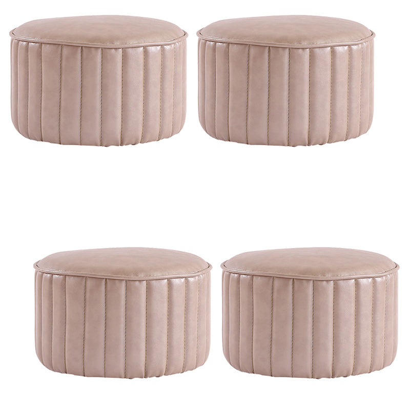 Modern Pouf Ottoman Faux Leather Upholstered Solid Color Cylinder Shape Ottoman