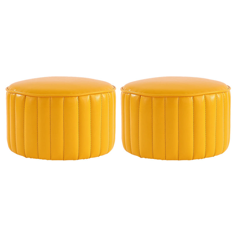 Modern Pouf Ottoman Faux Leather Upholstered Solid Color Cylinder Shape Ottoman