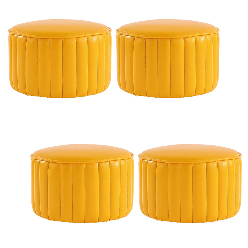 Modern Pouf Ottoman Faux Leather Upholstered Solid Color Cylinder Shape Ottoman