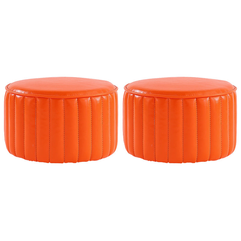 Modern Pouf Ottoman Faux Leather Upholstered Solid Color Cylinder Shape Ottoman