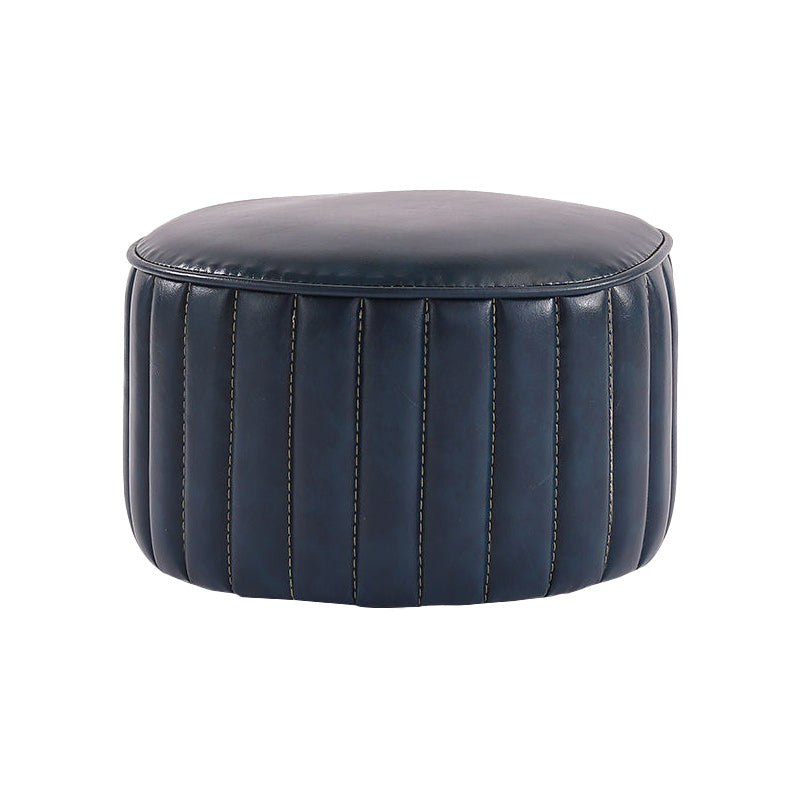 Modern Pouf Ottoman Faux Leather Upholstered Solid Color Cylinder Shape Ottoman