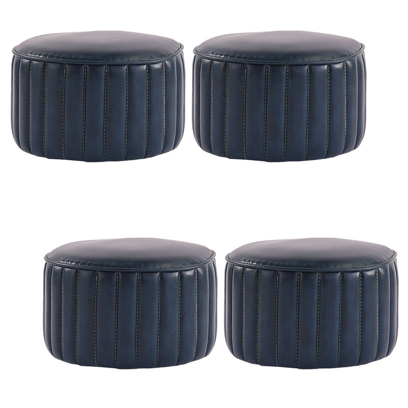 Modern Pouf Ottoman Faux Leather Upholstered Solid Color Cylinder Shape Ottoman