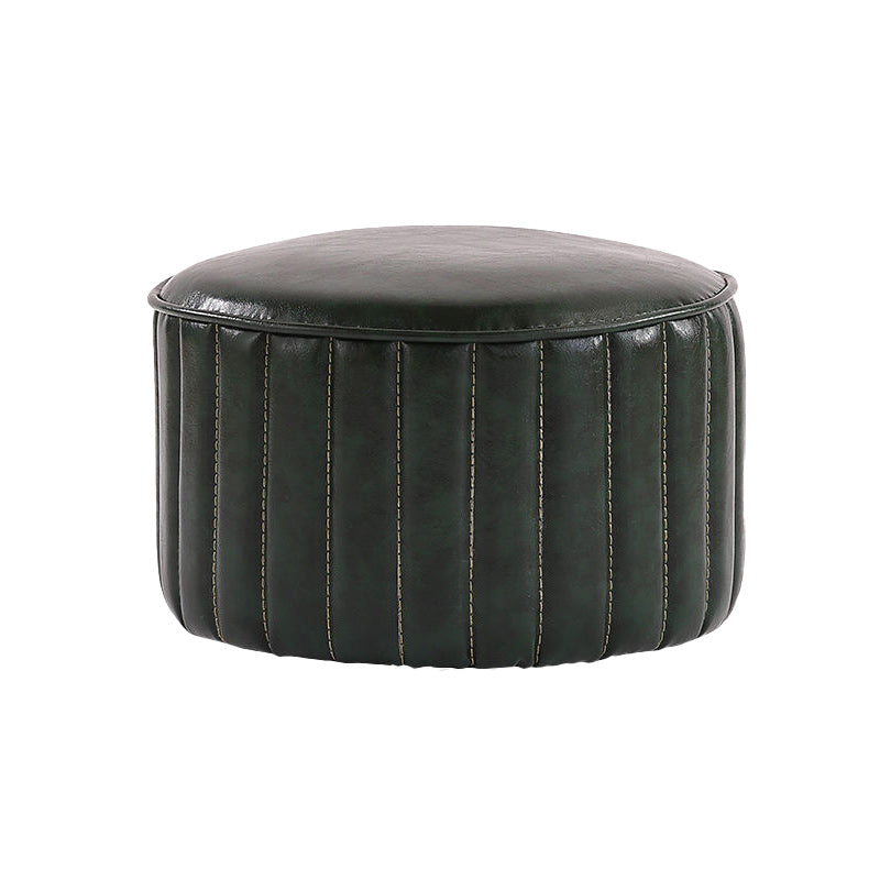 Modern Pouf Ottoman Faux Leather Upholstered Solid Color Cylinder Shape Ottoman