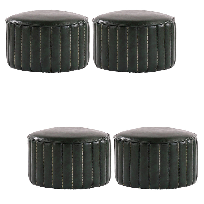 Modern Pouf Ottoman Faux Leather Upholstered Solid Color Cylinder Shape Ottoman