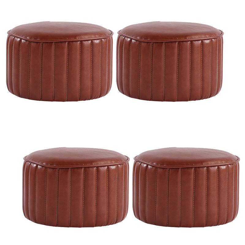Modern Pouf Ottoman Faux Leather Upholstered Solid Color Cylinder Shape Ottoman