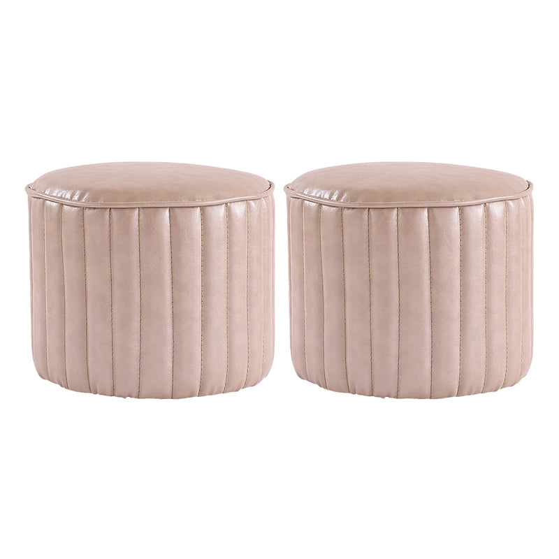 Modern Pouf Ottoman Faux Leather Upholstered Solid Color Cylinder Shape Ottoman