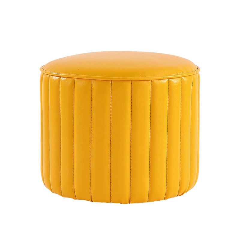 Modern Pouf Ottoman Faux Leather Upholstered Solid Color Cylinder Shape Ottoman