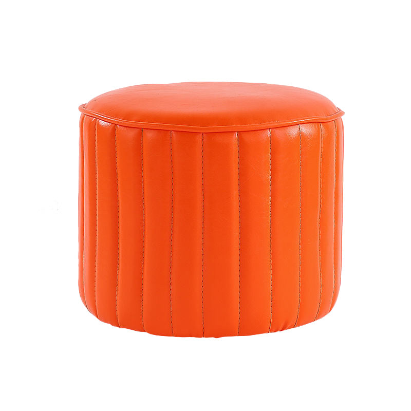 Modern Pouf Ottoman Faux Leather Upholstered Solid Color Cylinder Shape Ottoman