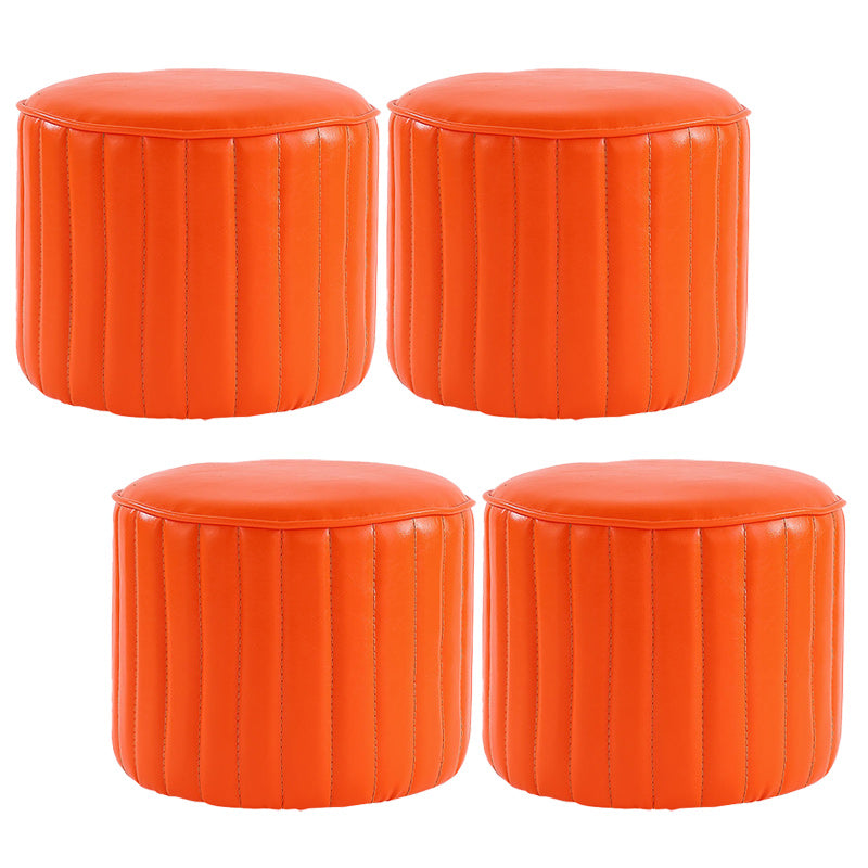 Modern Pouf Ottoman Faux Leather Upholstered Solid Color Cylinder Shape Ottoman