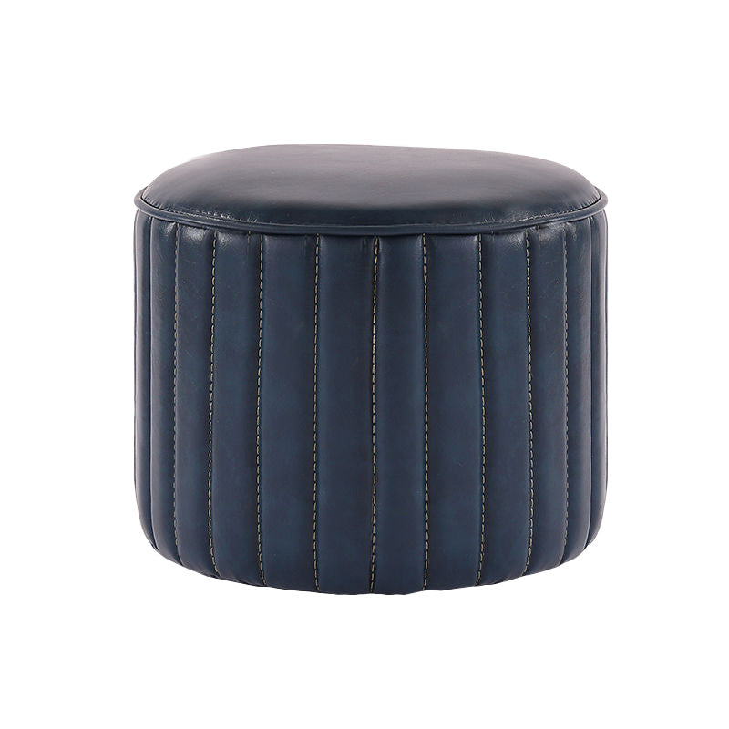 Modern Pouf Ottoman Faux Leather Upholstered Solid Color Cylinder Shape Ottoman