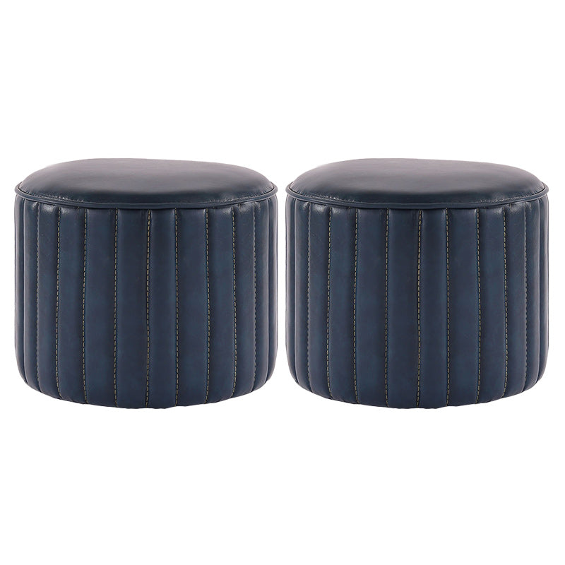 Modern Pouf Ottoman Faux Leather Upholstered Solid Color Cylinder Shape Ottoman