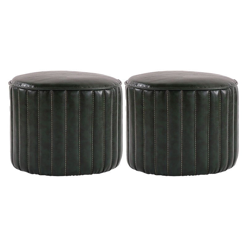 Modern Pouf Ottoman Faux Leather Upholstered Solid Color Cylinder Shape Ottoman