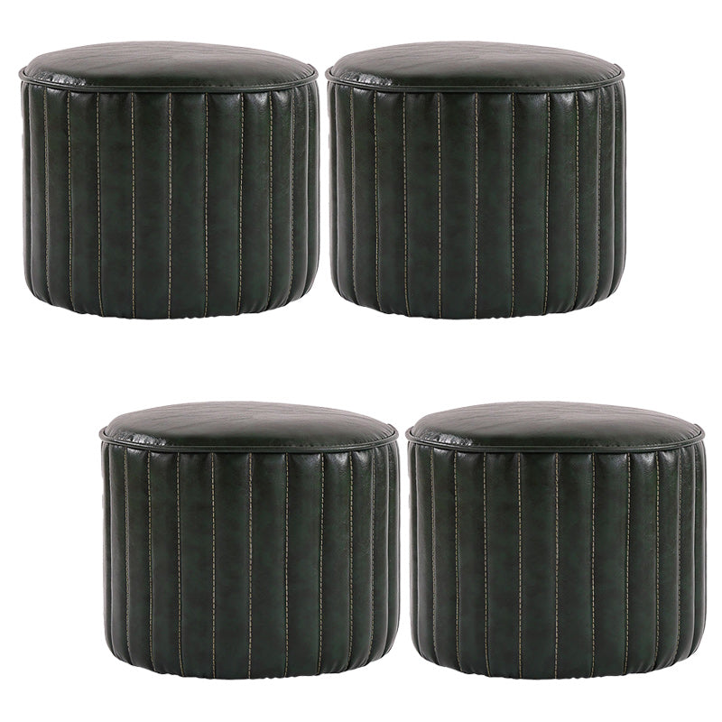 Modern Pouf Ottoman Faux Leather Upholstered Solid Color Cylinder Shape Ottoman