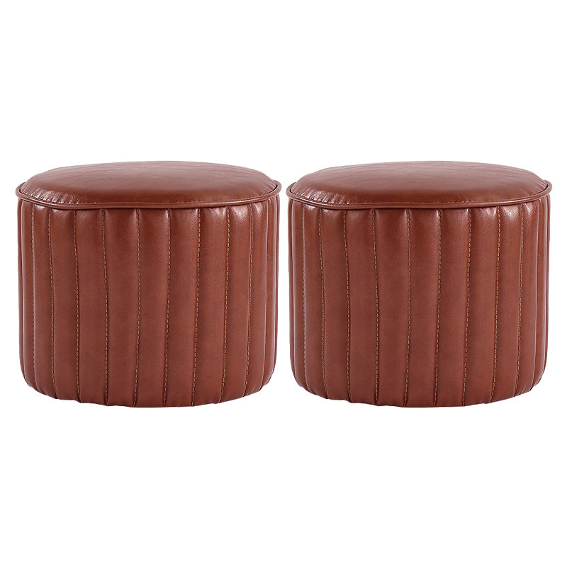 Modern Pouf Ottoman Faux Leather Upholstered Solid Color Cylinder Shape Ottoman