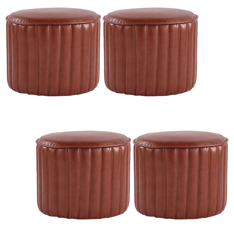 Modern Pouf Ottoman Faux Leather Upholstered Solid Color Cylinder Shape Ottoman