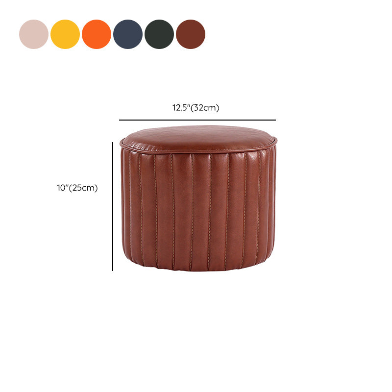 Modern Pouf Ottoman Faux Leather Upholstered Solid Color Cylinder Shape Ottoman