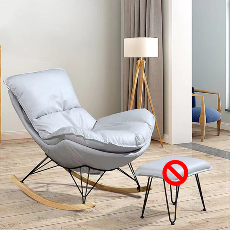 Modern Plain Rocking Accent Chair Faux Leather Dark Legs Rocker Chair with Ottoman