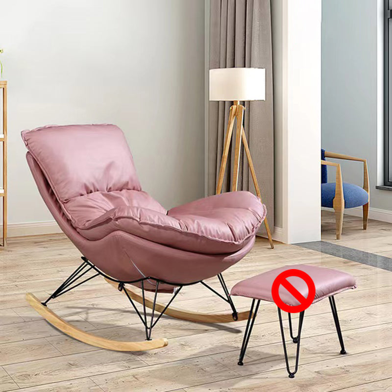 Modern Plain Rocking Accent Chair Faux Leather Dark Legs Rocker Chair with Ottoman