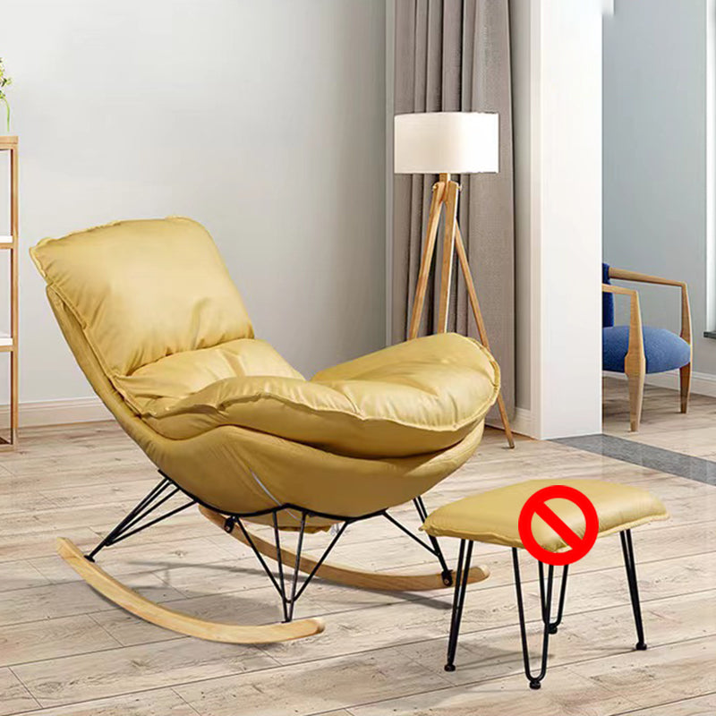 Modern Plain Rocking Accent Chair Faux Leather Dark Legs Rocker Chair with Ottoman