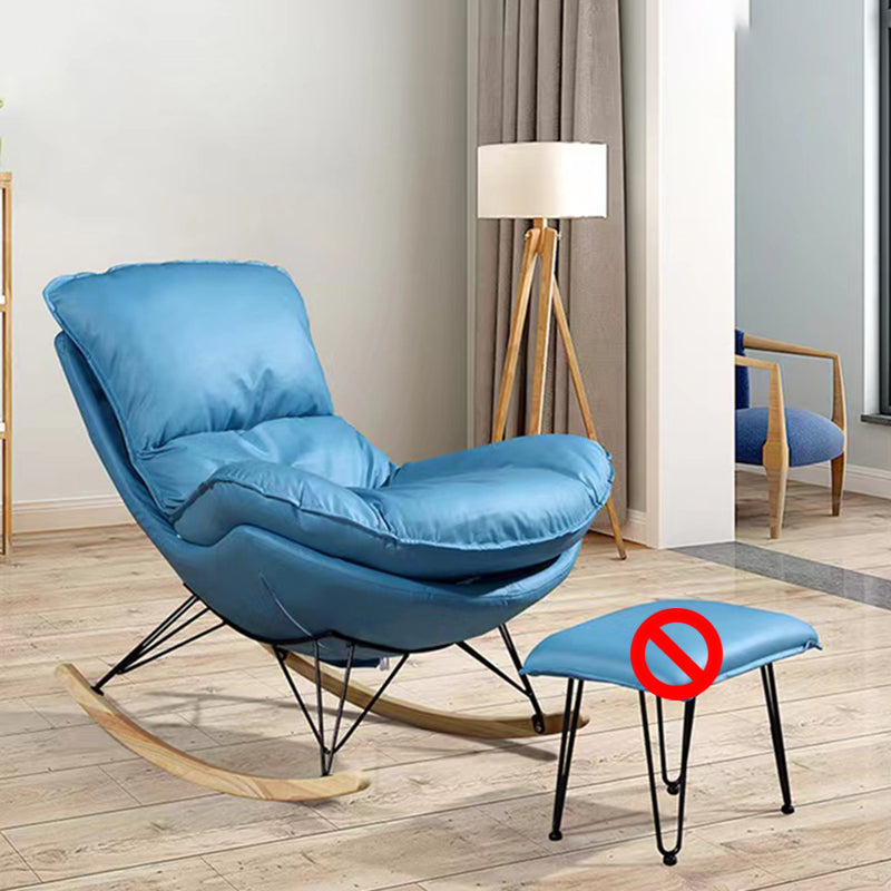 Modern Plain Rocking Accent Chair Faux Leather Dark Legs Rocker Chair with Ottoman