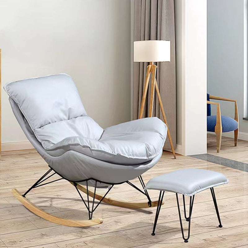 Modern Plain Rocking Accent Chair Faux Leather Dark Legs Rocker Chair with Ottoman