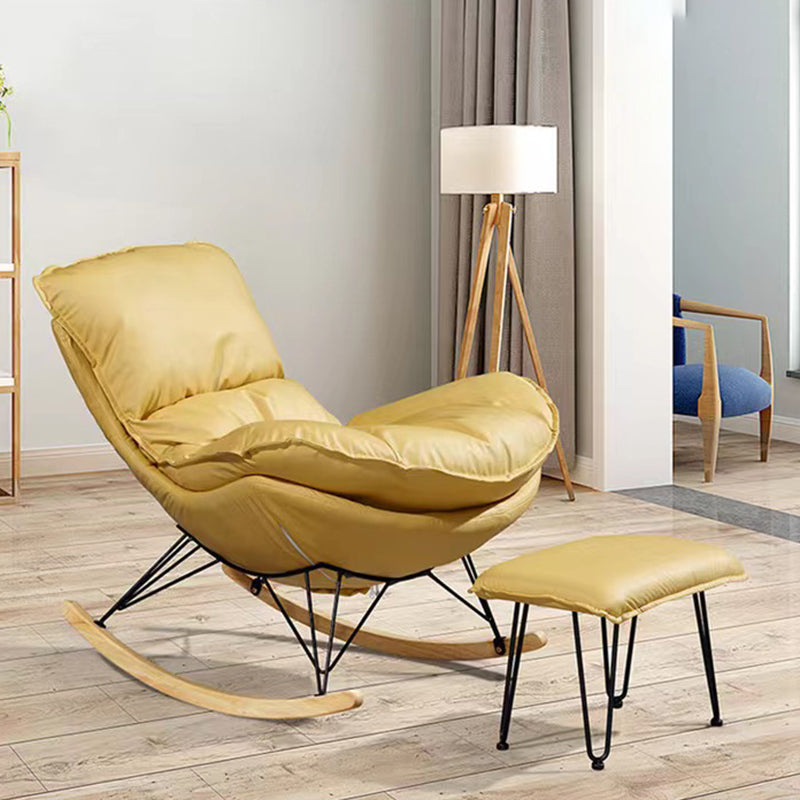 Modern Plain Rocking Accent Chair Faux Leather Dark Legs Rocker Chair with Ottoman