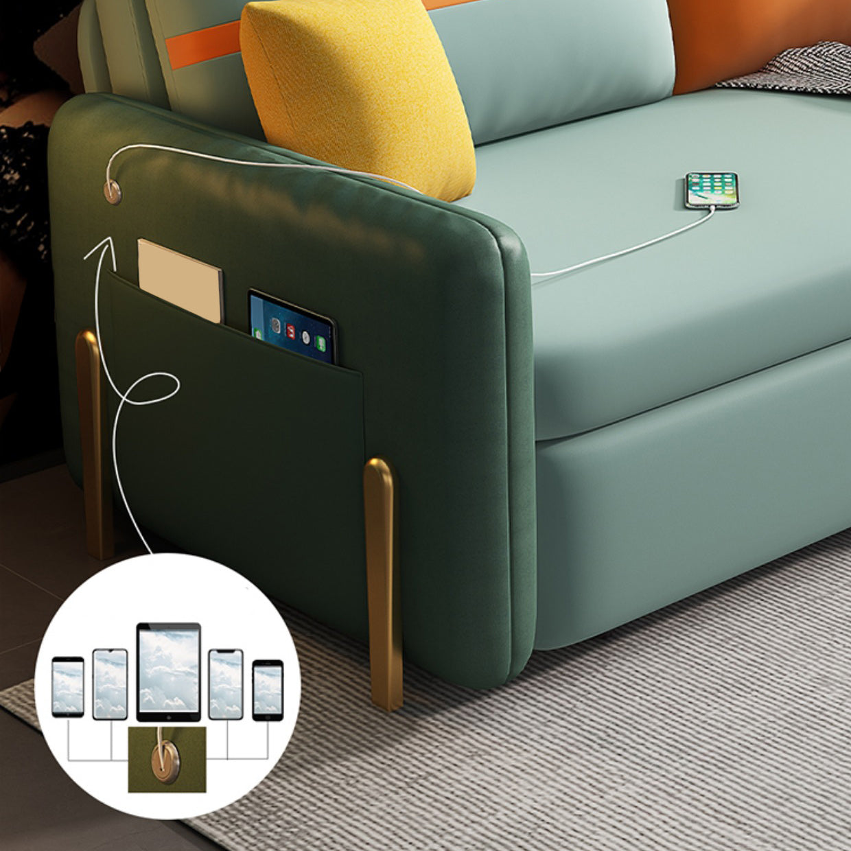 Pillow Included Sofa Futon Cushion Back Square Arms Futon Sleeper Sofa