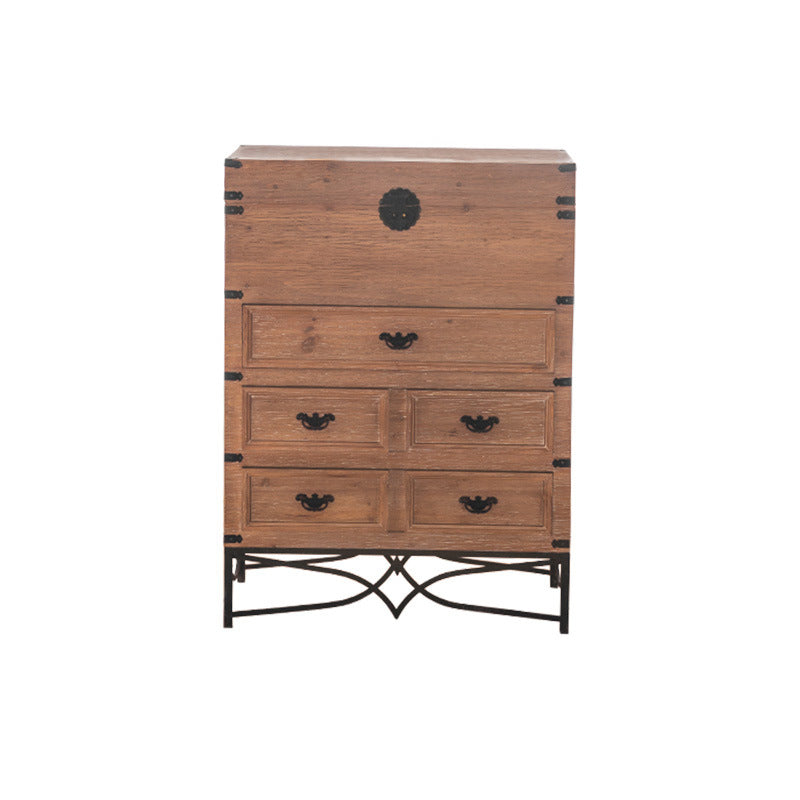 Brown Accent Cabinet Wood and Metal Chest with Storage Drawers