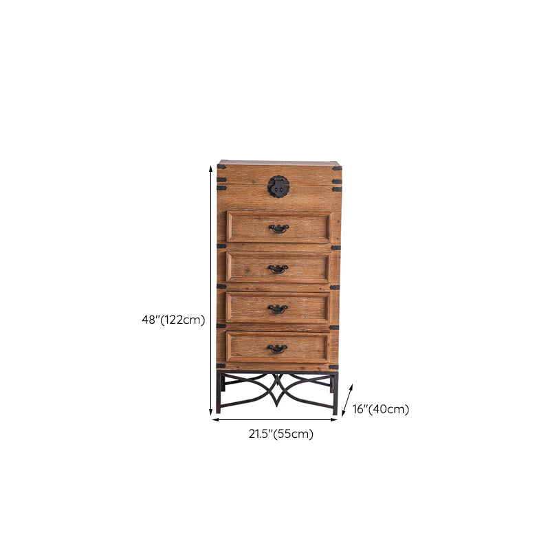 Brown Accent Cabinet Wood and Metal Chest with Storage Drawers