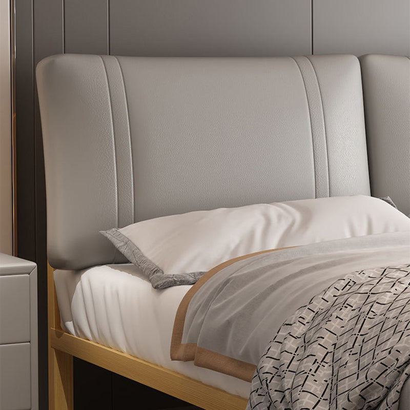 Genuine Leather Upholstered Panel Bed Natural 39.3" High Bed Frame