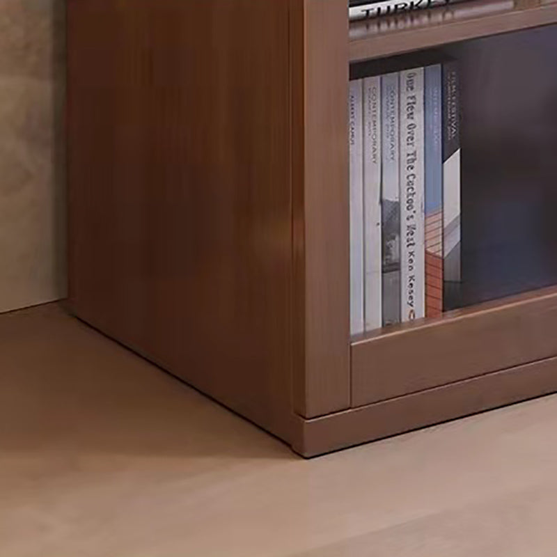 Glass Door Accent Cabinet Rubberwood Cabinet with 2 Doors and 5 Shelves