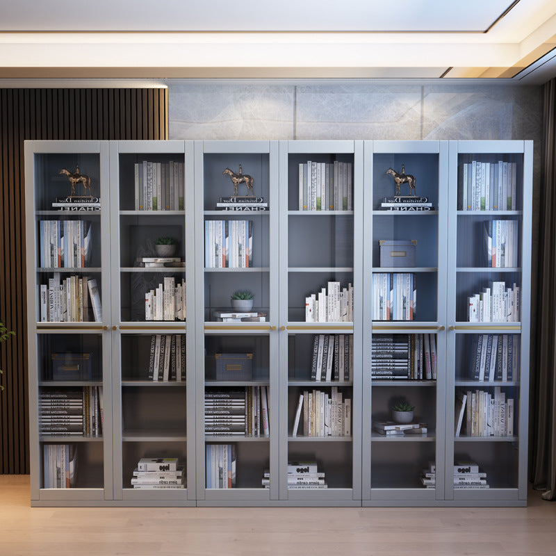 Glass Door Accent Cabinet Rubberwood Cabinet with 2 Doors and 5 Shelves