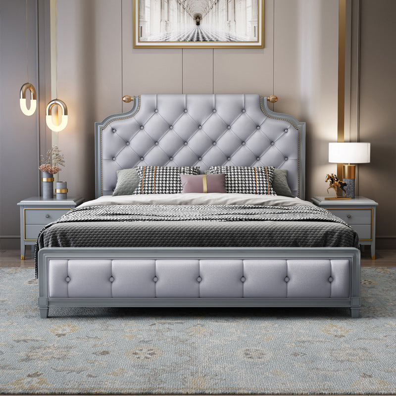 Tufted Upholstered Panel Bed with Nailhead Trim Victorian Solid Wood Bed Frame