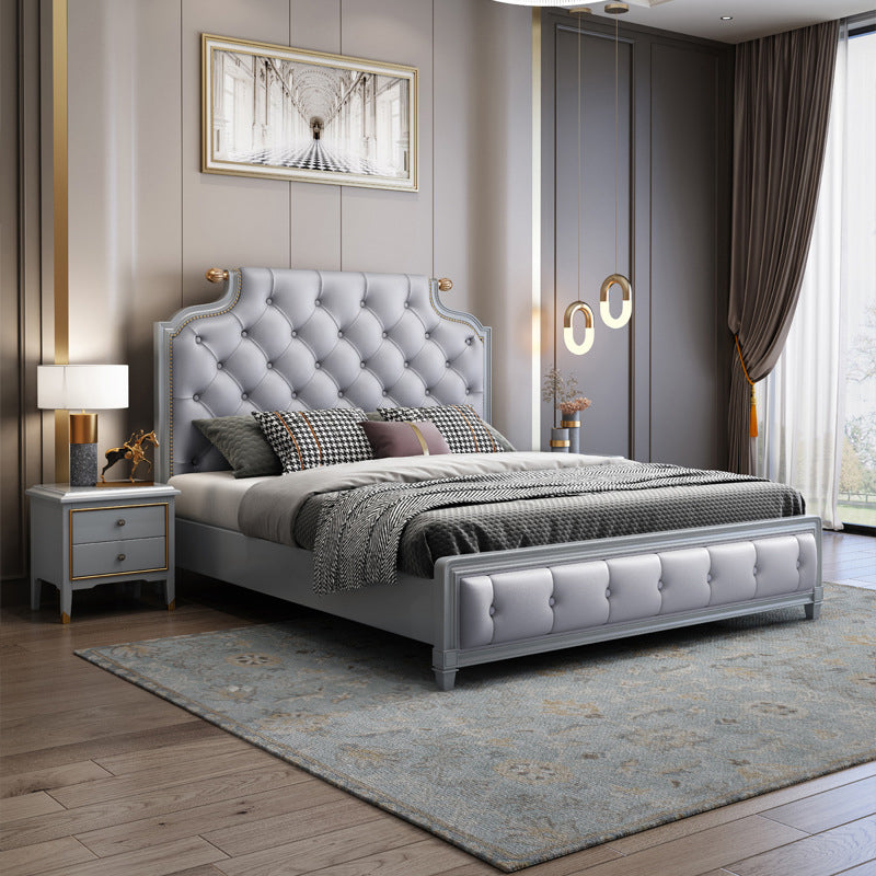 Tufted Upholstered Panel Bed with Nailhead Trim Victorian Solid Wood Bed Frame