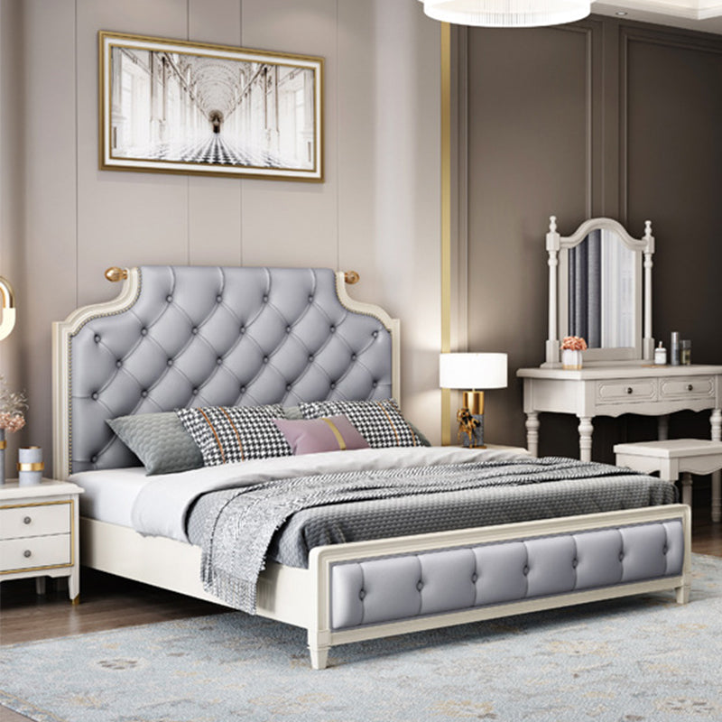 Tufted Upholstered Panel Bed with Nailhead Trim Victorian Solid Wood Bed Frame