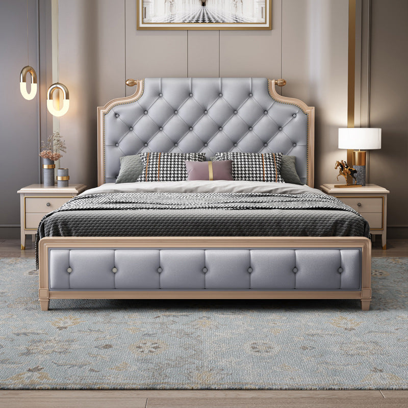 Tufted Upholstered Panel Bed with Nailhead Trim Victorian Solid Wood Bed Frame