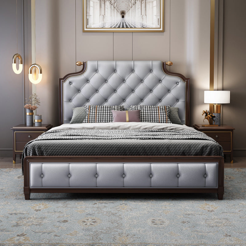 Tufted Upholstered Panel Bed with Nailhead Trim Victorian Solid Wood Bed Frame