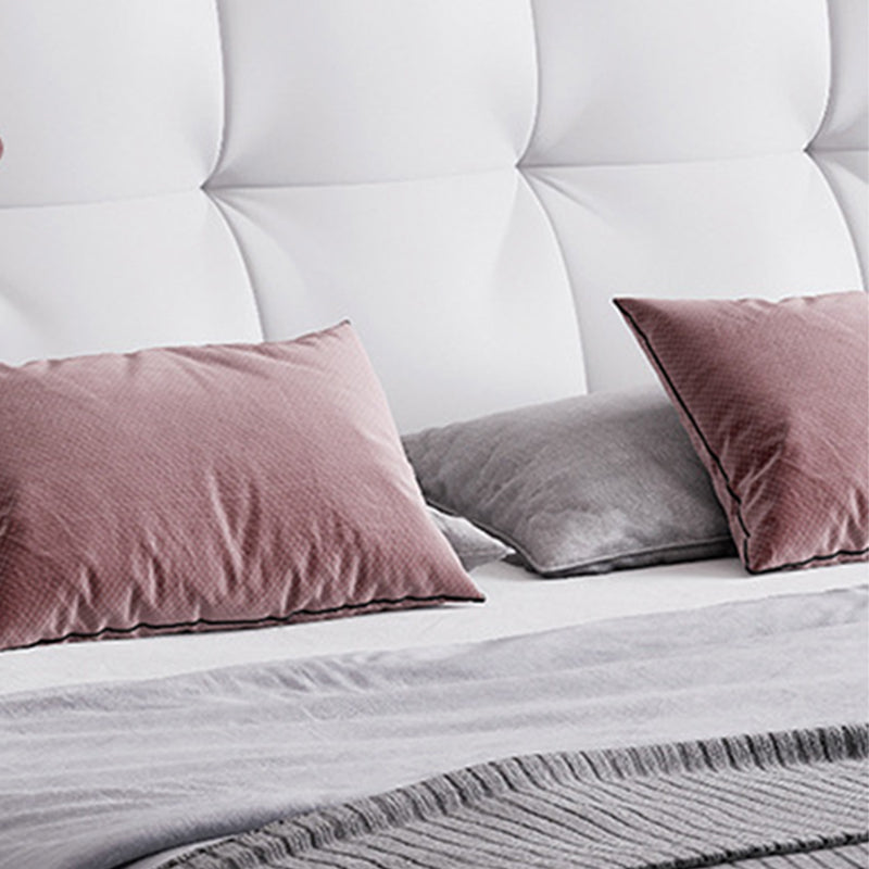 Grey Upholstered Tufted Bed Frame Glam Faux Leather Standard Bed