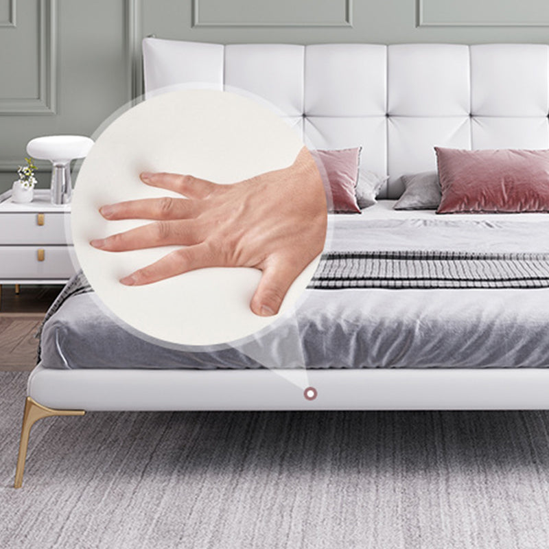 Grey Upholstered Tufted Bed Frame Glam Faux Leather Standard Bed