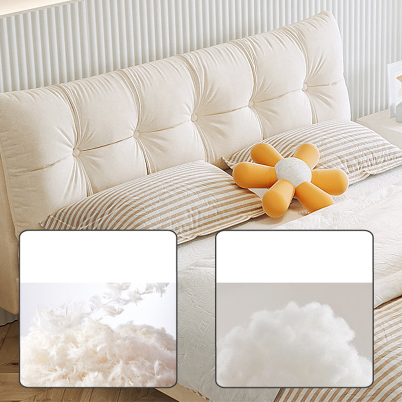 Upholstered Tuft Queen/King Bed in Cream Faux Leather Bed Frame with Mattress