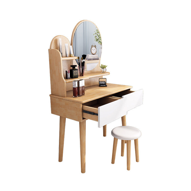 Solid Wood Dresser Scandinavian Vanity Set with Stool and 2 Drawers