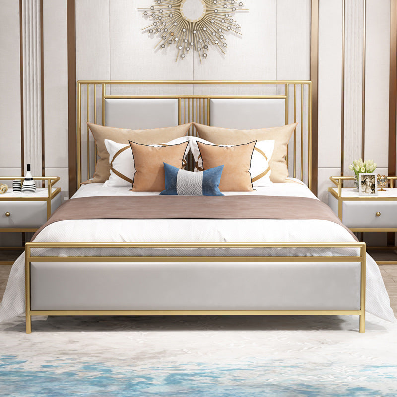 Glam Bed with Rectangle Open-Frame Headboard and Footboard in Iron