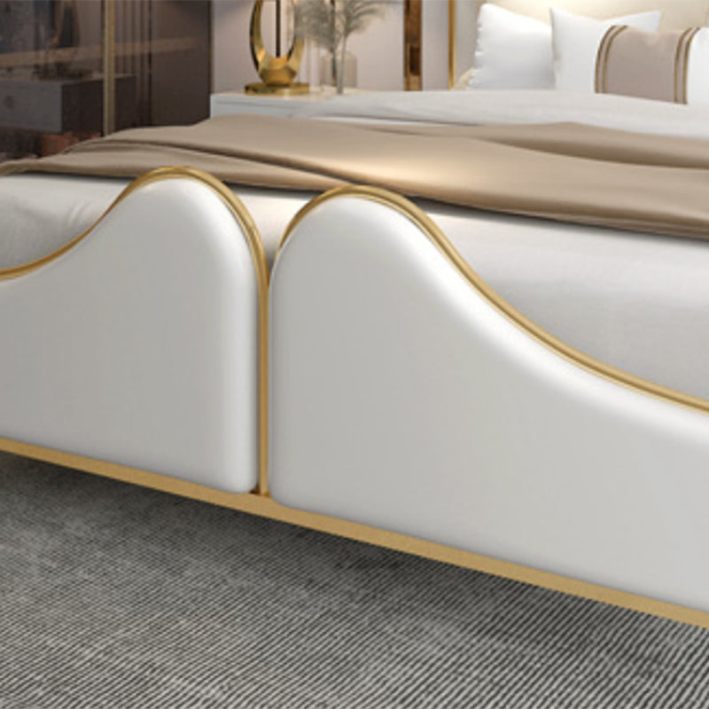 Glam Standard Bed with Upholstered Headboard in Iron Frame Bed