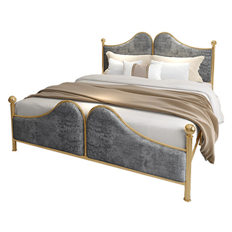 Glam Standard Bed with Upholstered Headboard in Iron Frame Bed